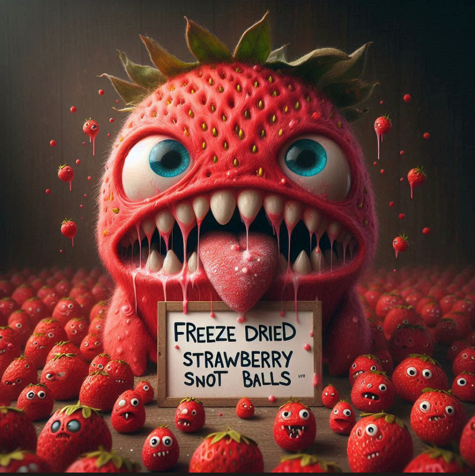 Freeze dried homemade strawberry flavored snot balls